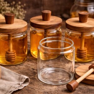 Acacia Wood Drizzle Honey Pot