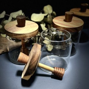 Acacia Wood Drizzle Honey Pot
