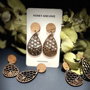 Bee Hive Wood Earring